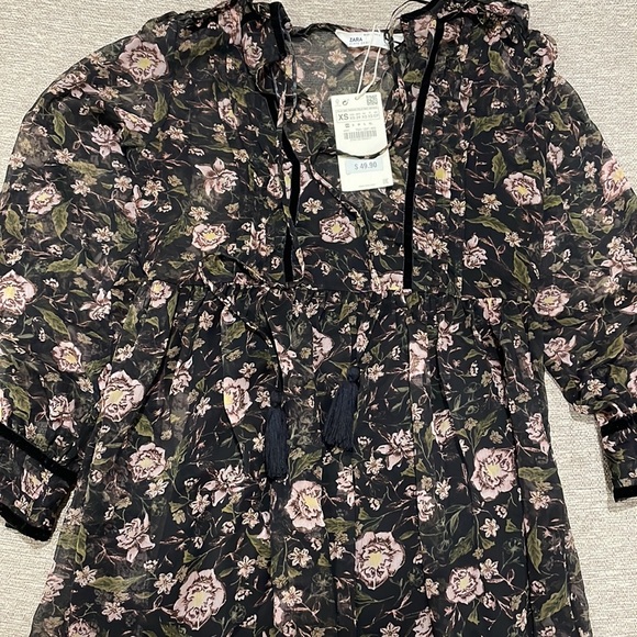Zara floral baby doll fall dress new xs - Picture 2 of 5